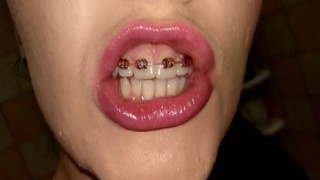 Alyssa Quinn - Teen Girl with Braces uses Cum to Brush Teeth Closeup Sloppy Blowjob 4K POV