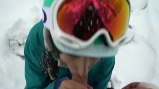 Mila Fox - Hotly Sucked a Dick Snowboarder in the Woods in the Frost. Sperm on Face