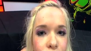 Blonde teen Ariella gets gagging with facials