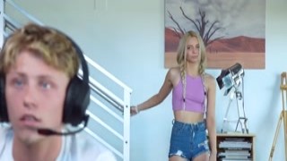 Jojo sucks her stepbros raging boner