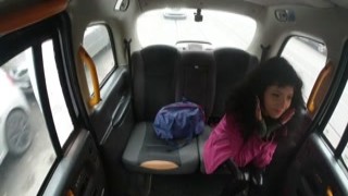 Sexy student pays for the taxi ride with a hot cock rid