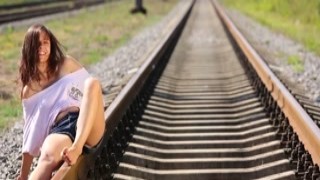 Audrey on the railroad track