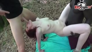 german skinny amateur redhead teen outdoor threesome