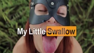 Masked blowjob from a russian catwomen with a mouthful cum finish