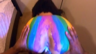 Thick Ass RAINBOW BOOTY rides Hubby BBC for HUGE ASS