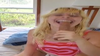 Bitchie blond haired lesbo fucks tied up rowdy chick'' s holes with toy