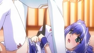 Blue-haired schoolgirl squeeze BIG cock between huge bo