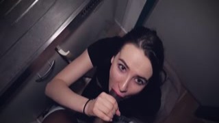 black haired bitch can'' t wait to suck some macho meat