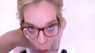 Kinky blonde gives super blowjob in studio