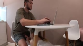 Luxury__Kiss - Made a Blowjob Under the Table ｜ Sucking Dick Under The Table ｜ Cum On Face In Mouth ｜ Ball Licking