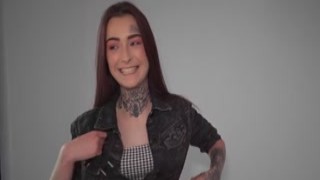 Redhead with tattoos and piercings receives doggystyle