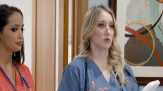 Blonde doctor facesitted by her nurse