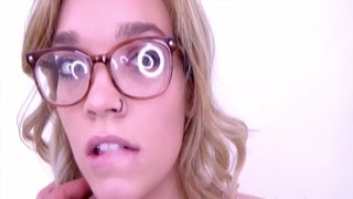 Hot Babe sucks big cock wearing glasses