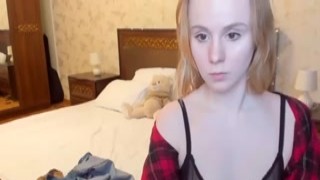 Blonde teen camgirl in see through bra