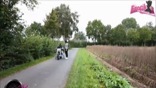 german biker bitch get creampie on bike