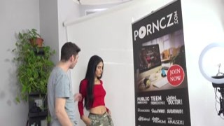 Sexy brunette loves porn