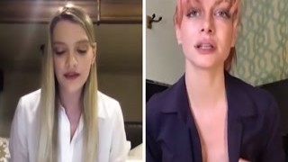 Blonde has virtual sex with busty boss