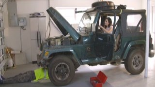 Teen babe sucking on mechanics bigcock