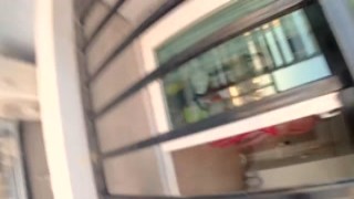 Young babe anal fucked on the hotel balcony with facial