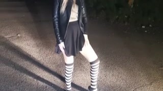 Alice Novak - Russian Schoolgirl Decided To Masturbate Her Pussy At Night On The Street In The Light Of Headlights