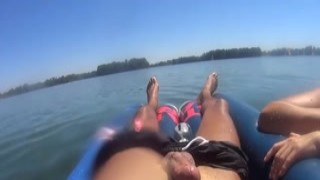 French wife gives a talented blowjob floating on rafts