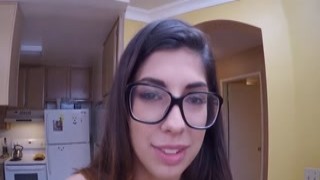 Beautiful teen with glasses blows and swallows (pov)