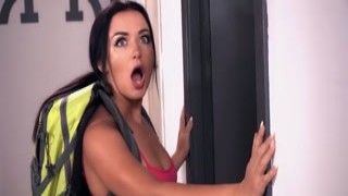 Squirting Brunette Nearly Caught by Janitor While Fucki