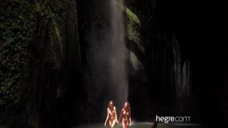 Clover and Putri Nude in Bali Waterfall