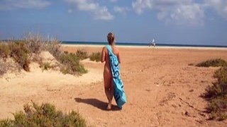 Lisa walks naked on the beach before getting fucked by